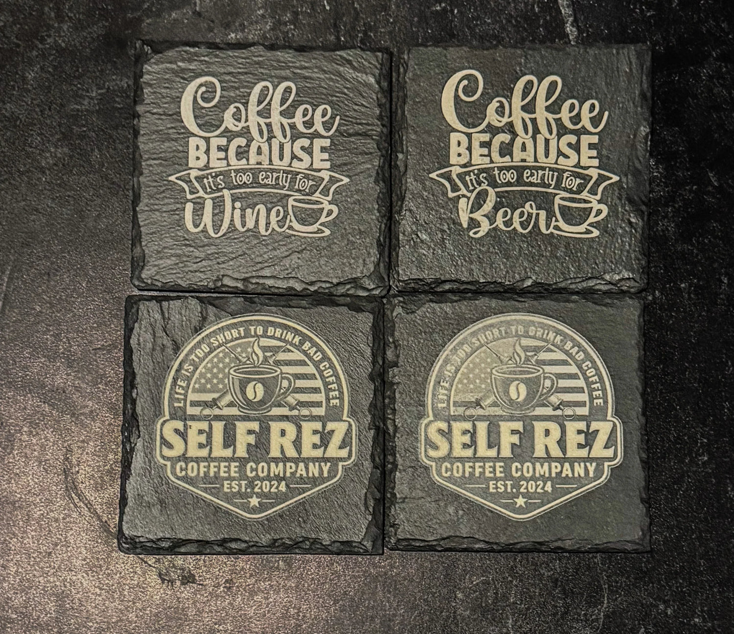 Self Rez Coffee Slate Coaster Set – 4-Pack