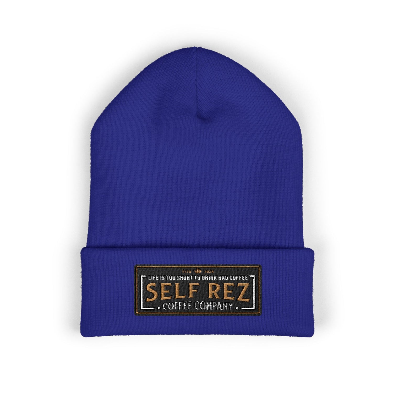 Self Rez Embroidered Cuffed Beanie — Retro Patch Winter Hat