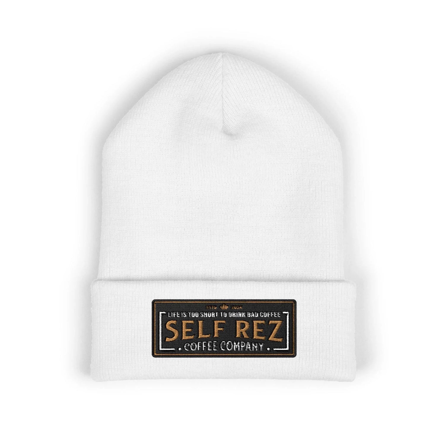 Self Rez Embroidered Cuffed Beanie — Retro Patch Winter Hat