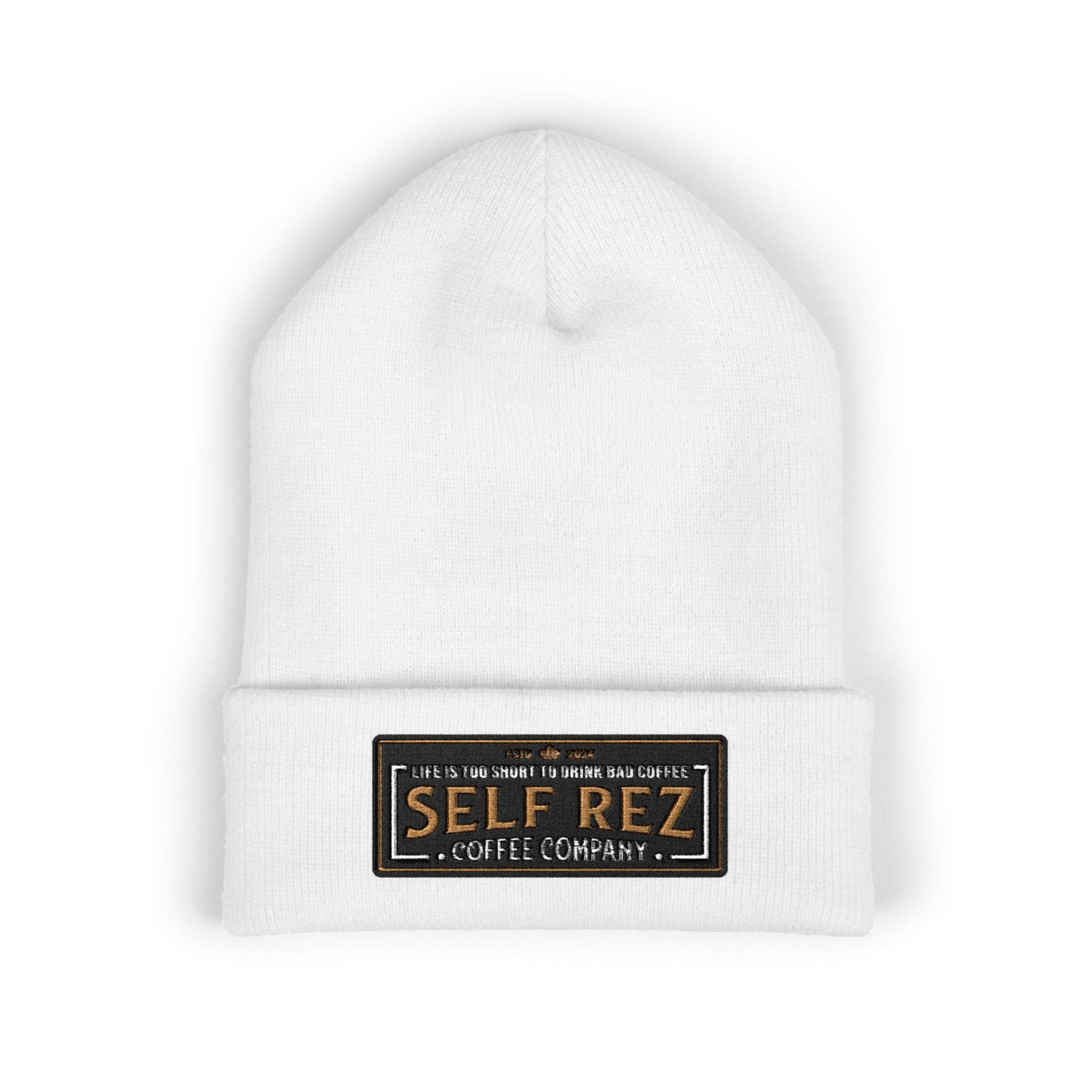 Self Rez Embroidered Cuffed Beanie — Retro Patch Winter Hat