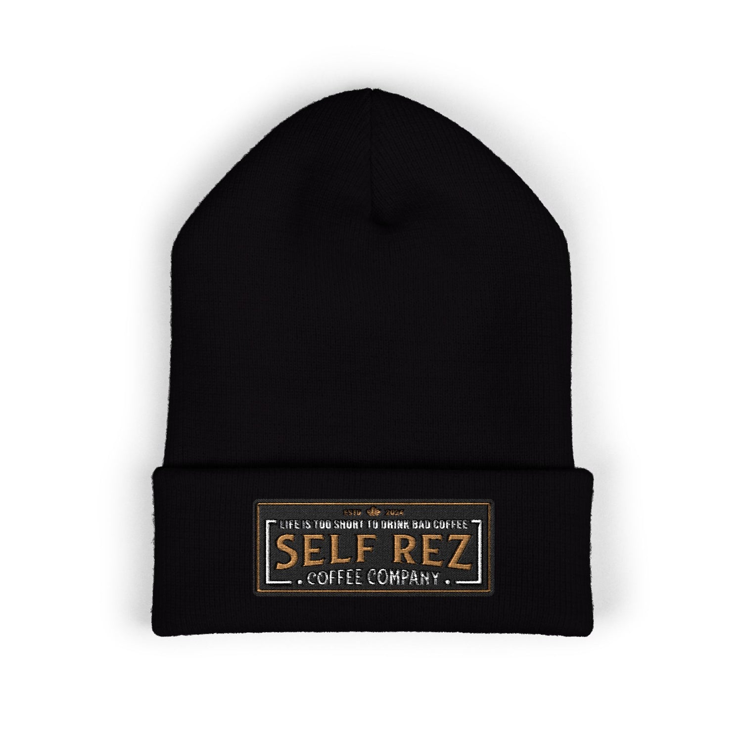 Self Rez Embroidered Cuffed Beanie — Retro Patch Winter Hat
