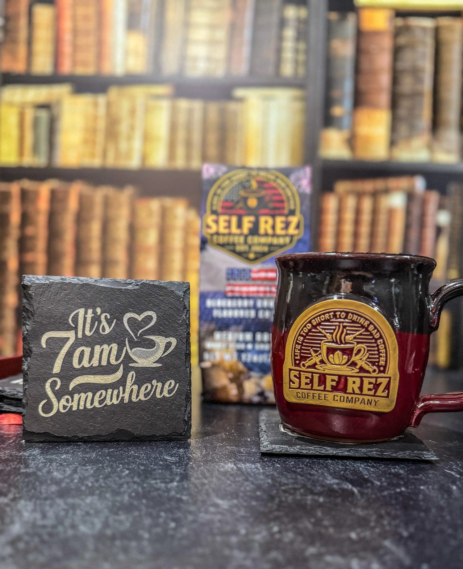 Self Rez Coffee Slate Coaster Set – 4-Pack