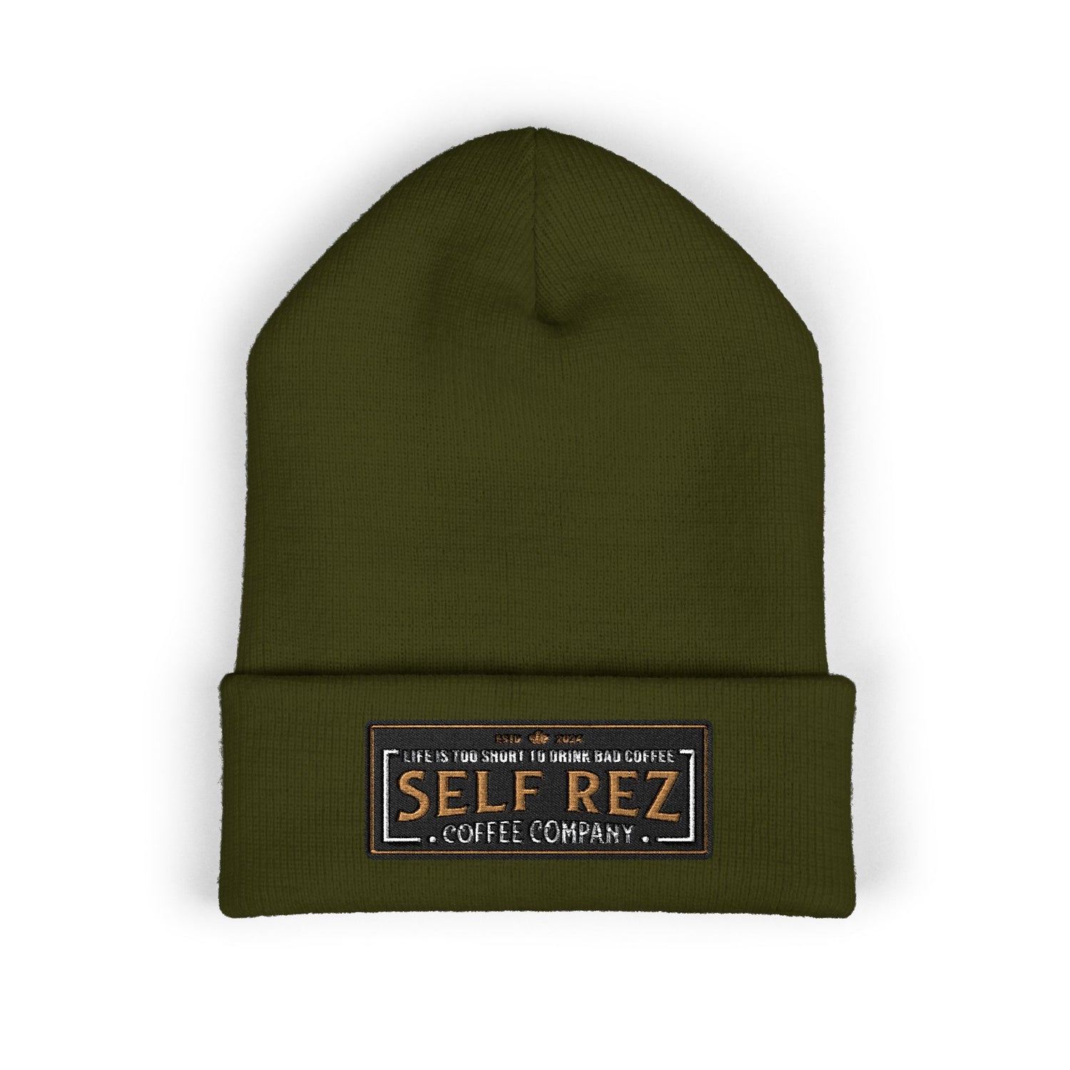 Self Rez Embroidered Cuffed Beanie — Retro Patch Winter Hat