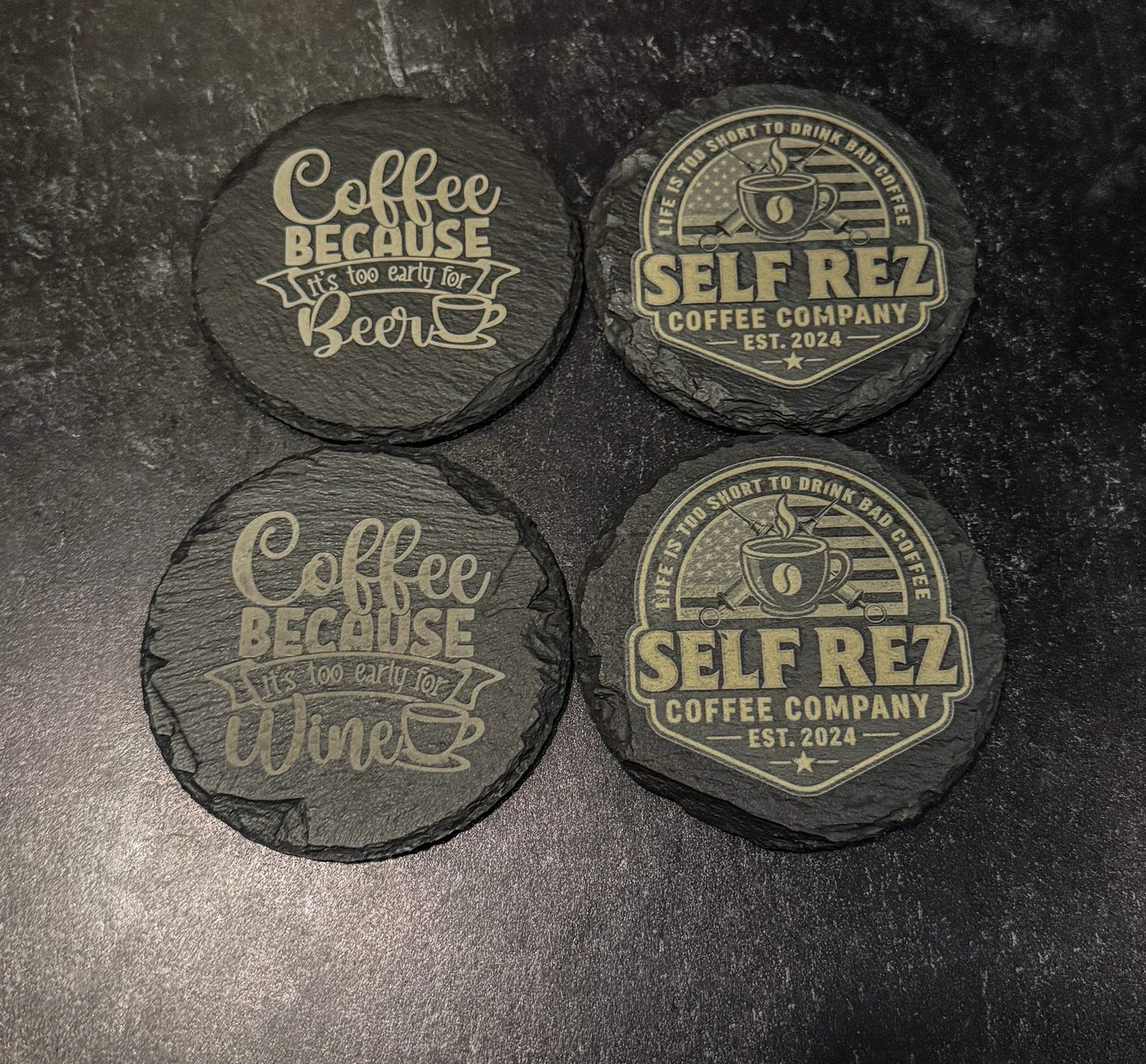 Self Rez Coffee Slate Coaster Set – 4-Pack