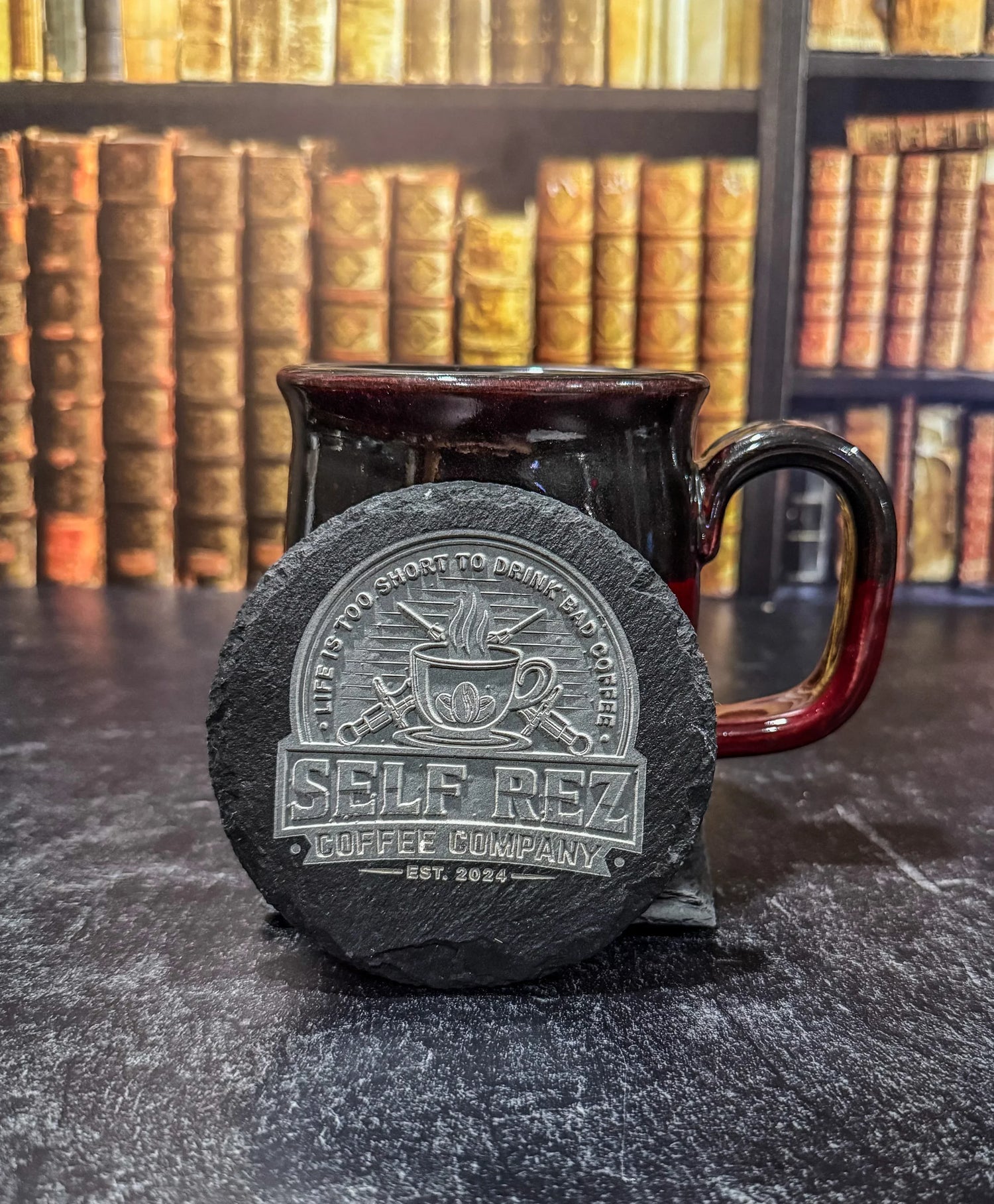 Self Rez Coffee Slate Coaster Set – 4-Pack