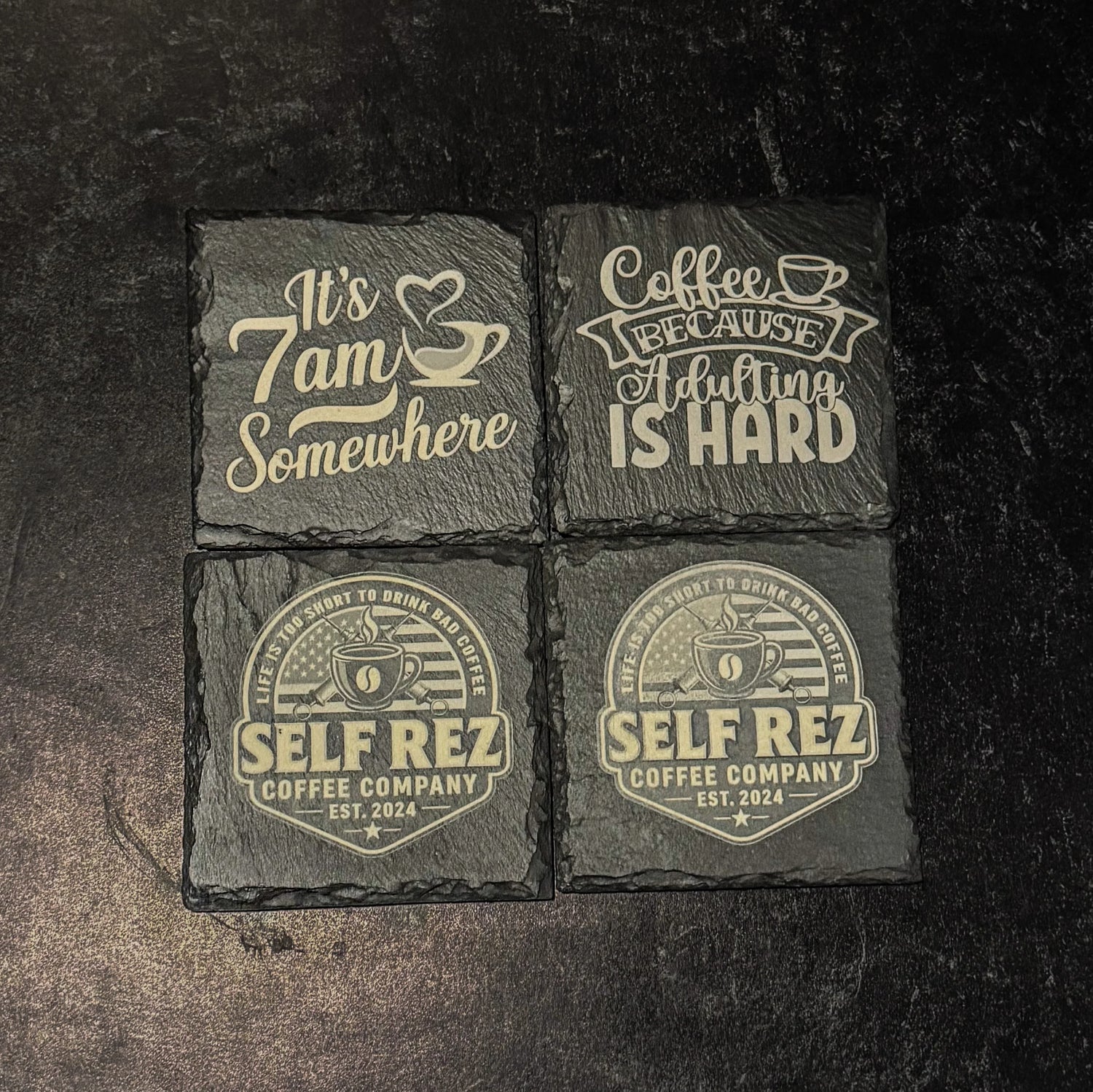 Self Rez Coffee Slate Coaster Set – 4-Pack