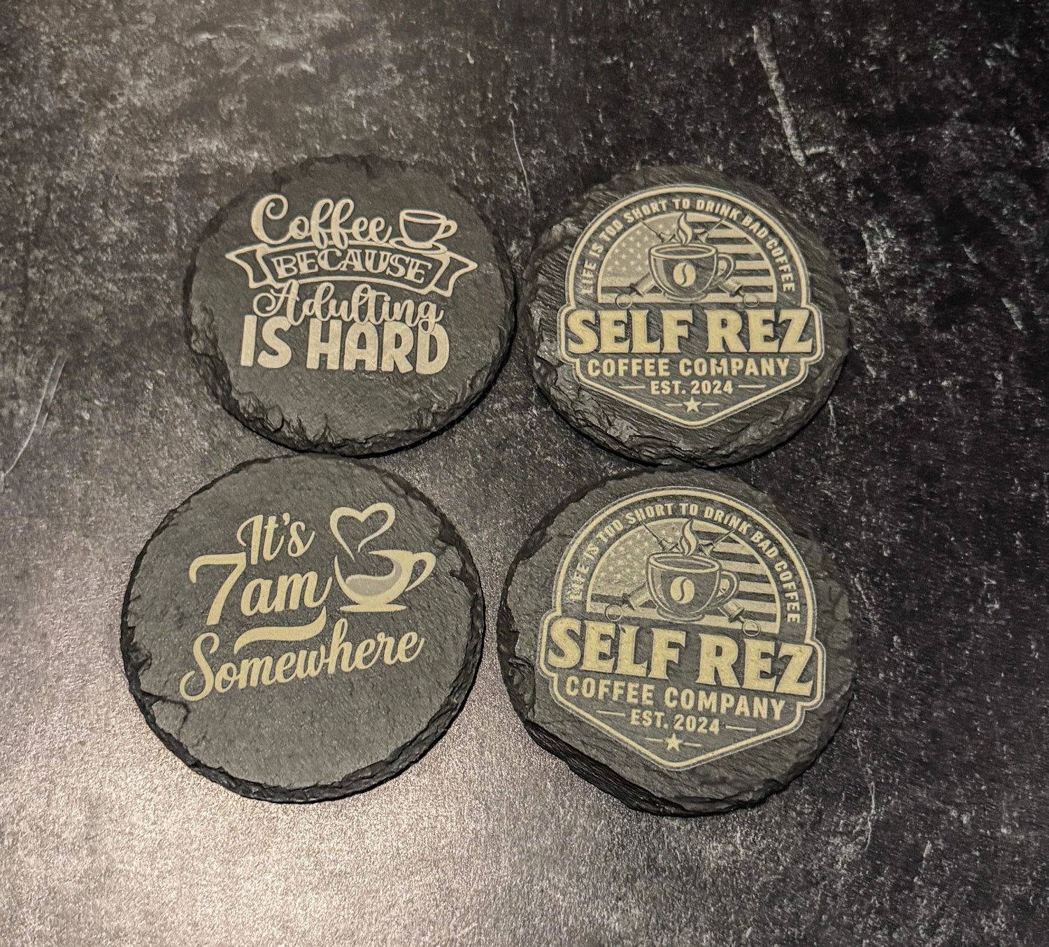 Self Rez Coffee Slate Coaster Set – 4-Pack