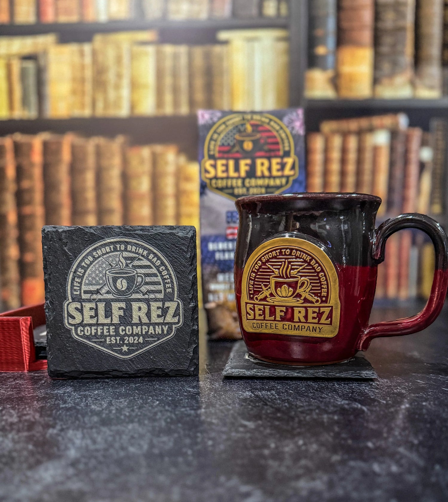 Self Rez Coffee Slate Coaster Set – 4-Pack