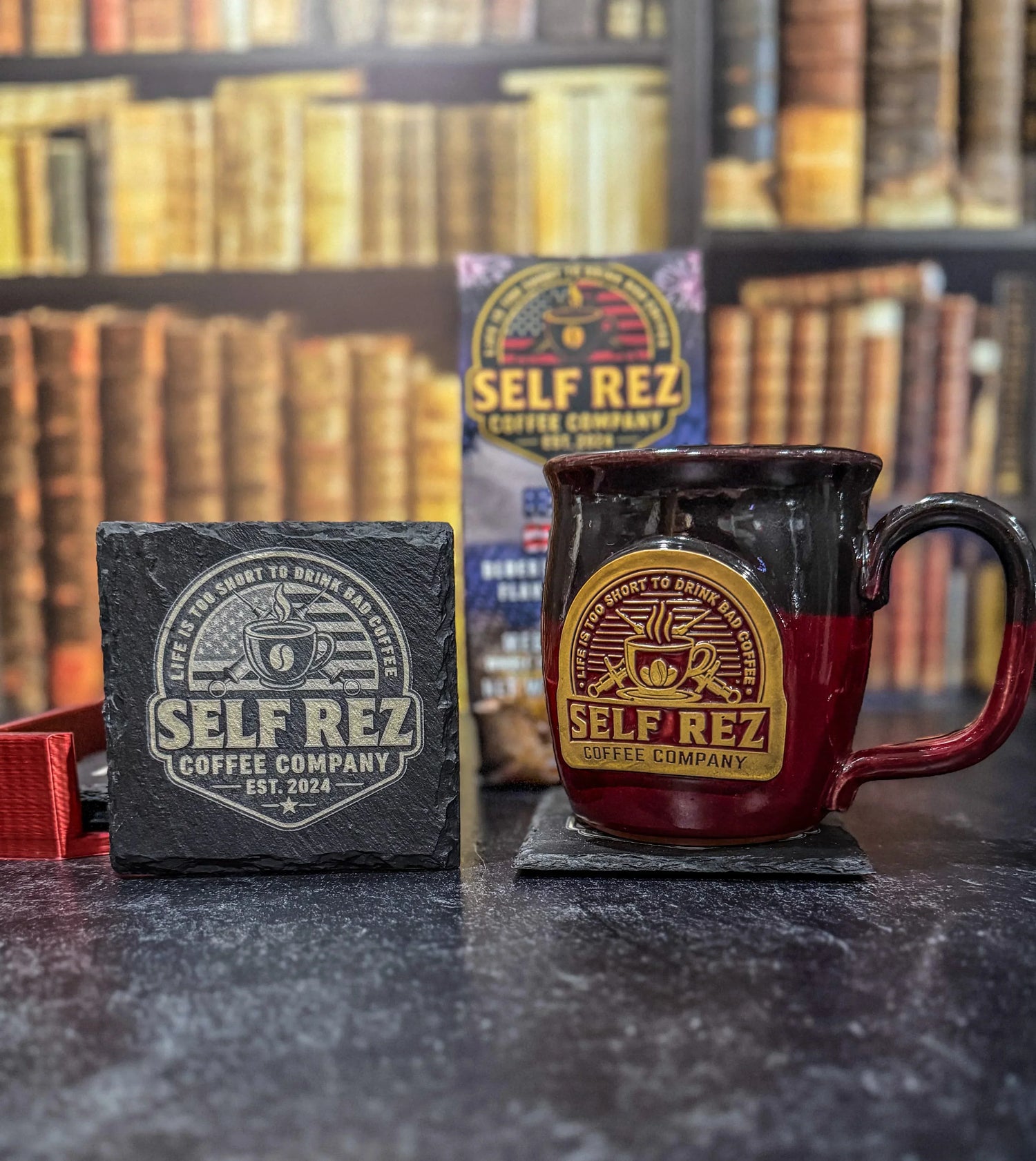 Self Rez Coffee Slate Coaster Set – 4-Pack