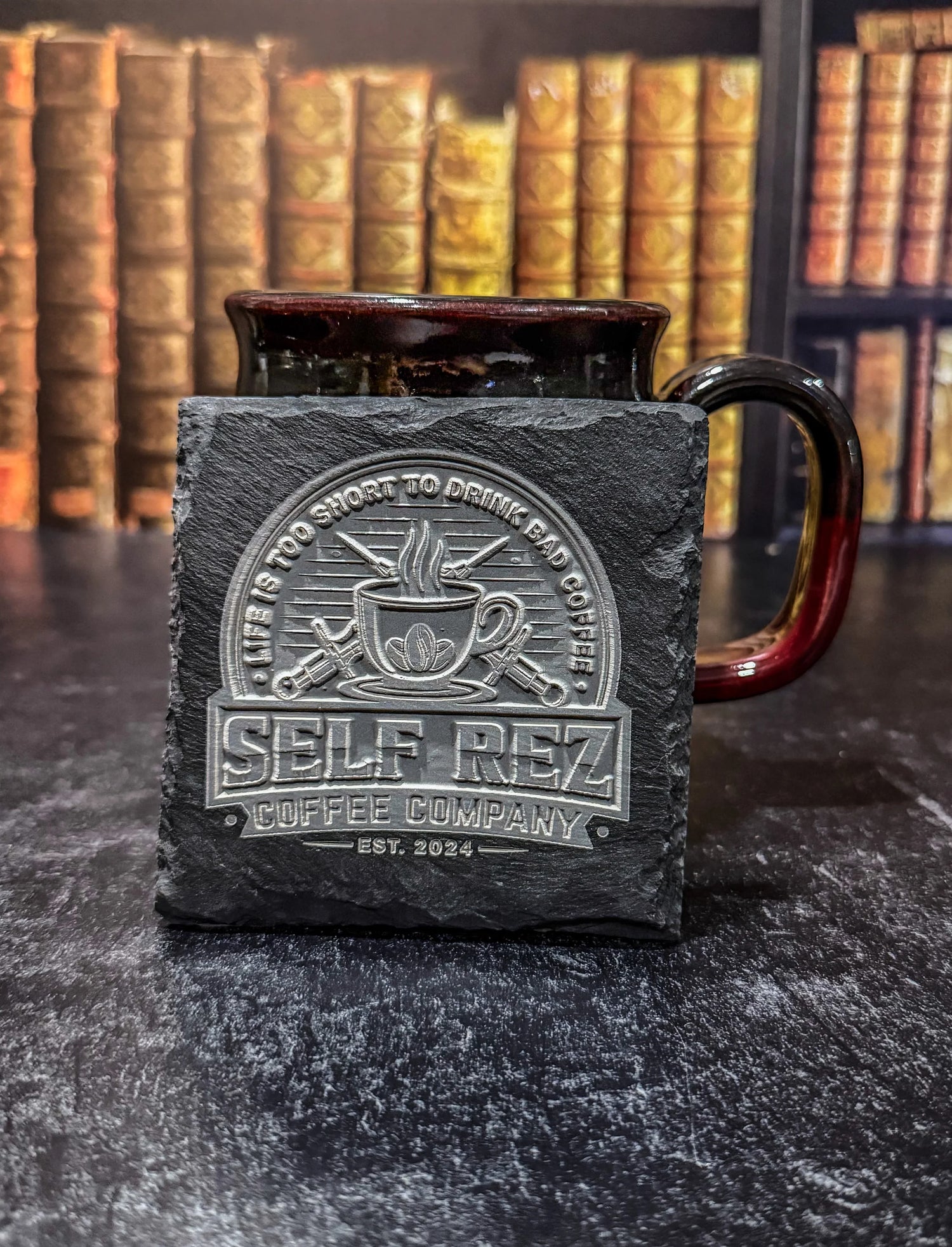 Self Rez Coffee Slate Coaster Set – 4-Pack
