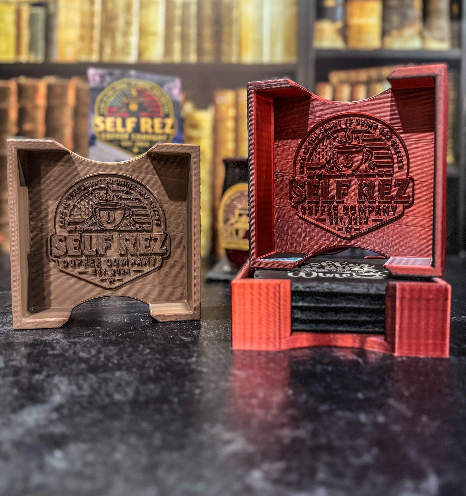 Self Rez Coffee Slate Coaster Set – 4-Pack