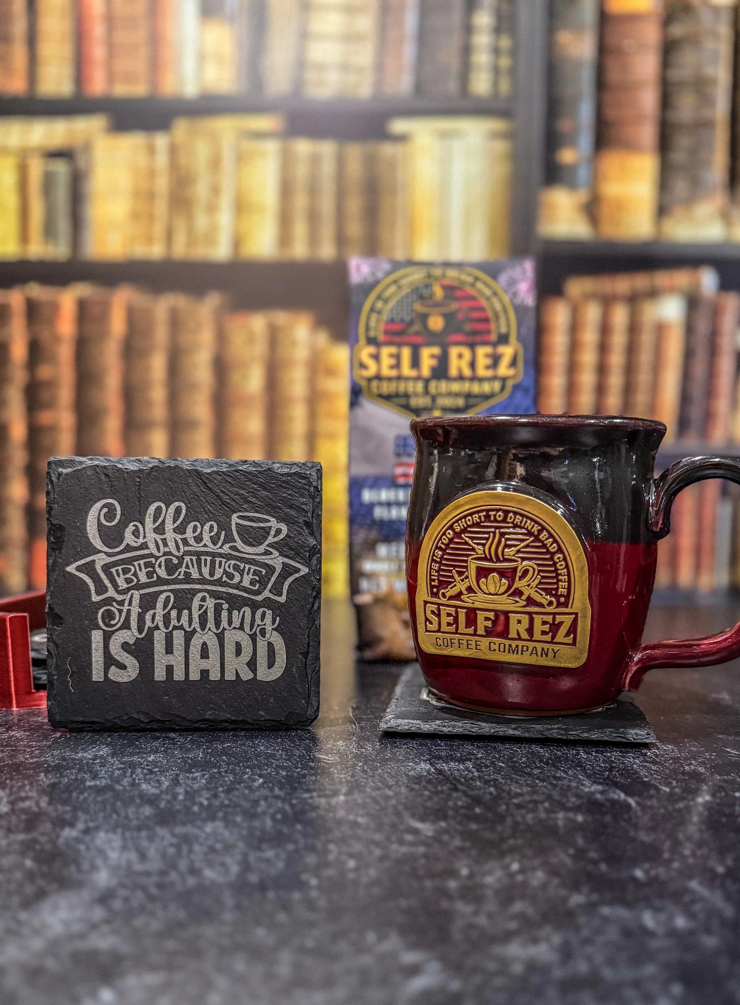 Self Rez Coffee Slate Coaster Set – 4-Pack