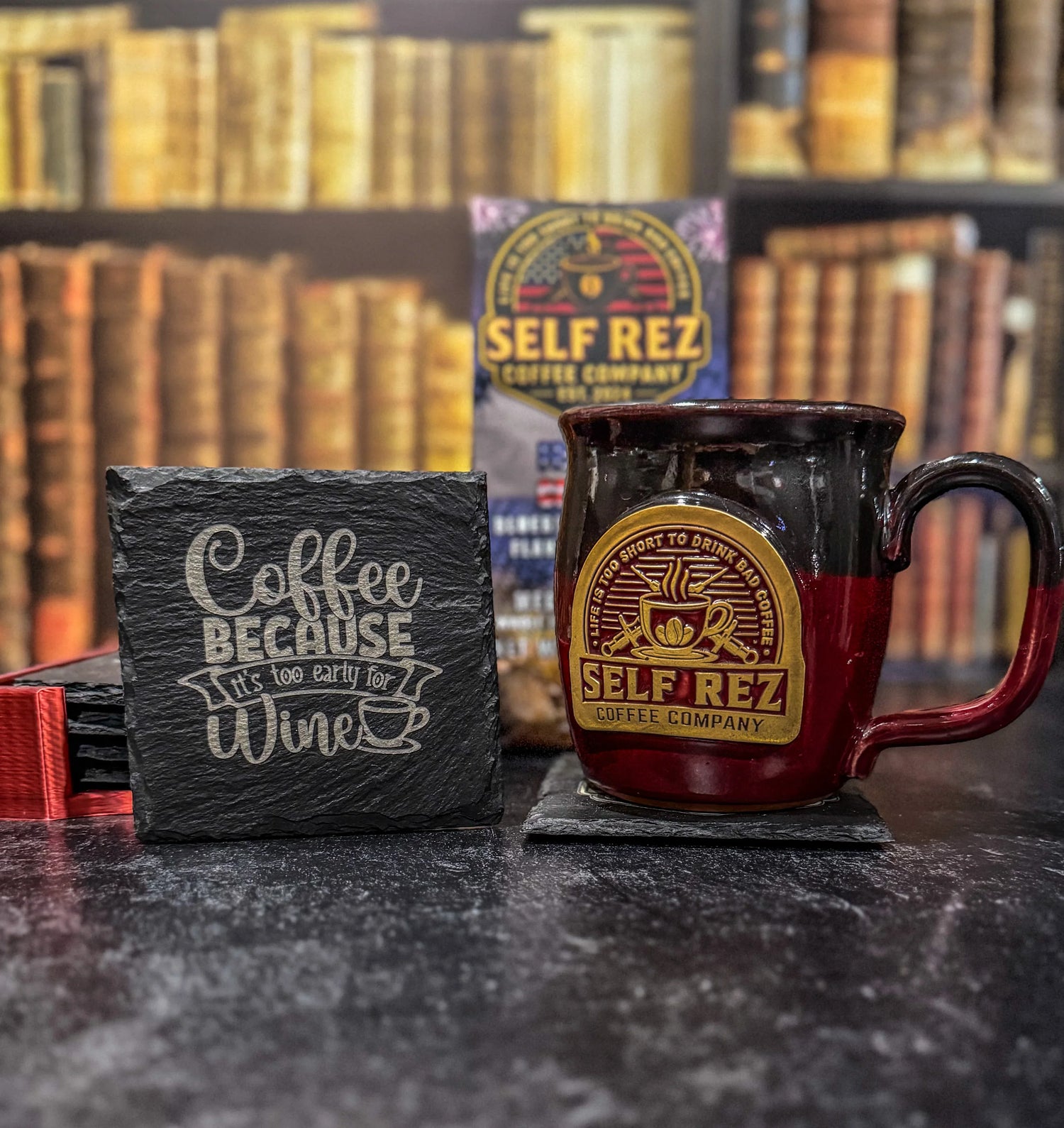 Self Rez Coffee Slate Coaster Set – 4-Pack