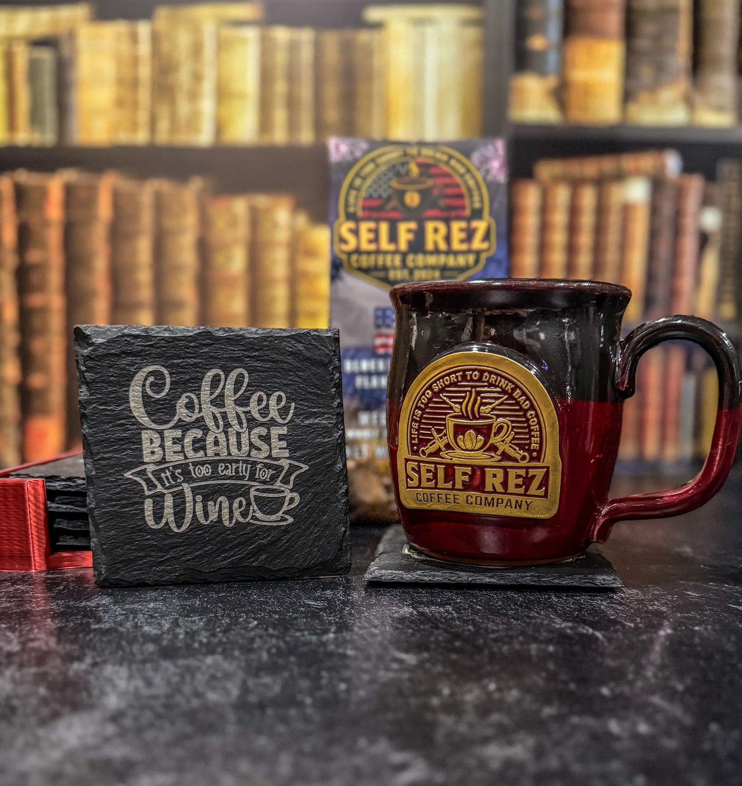 Self Rez Coffee Slate Coaster Set – 4-Pack