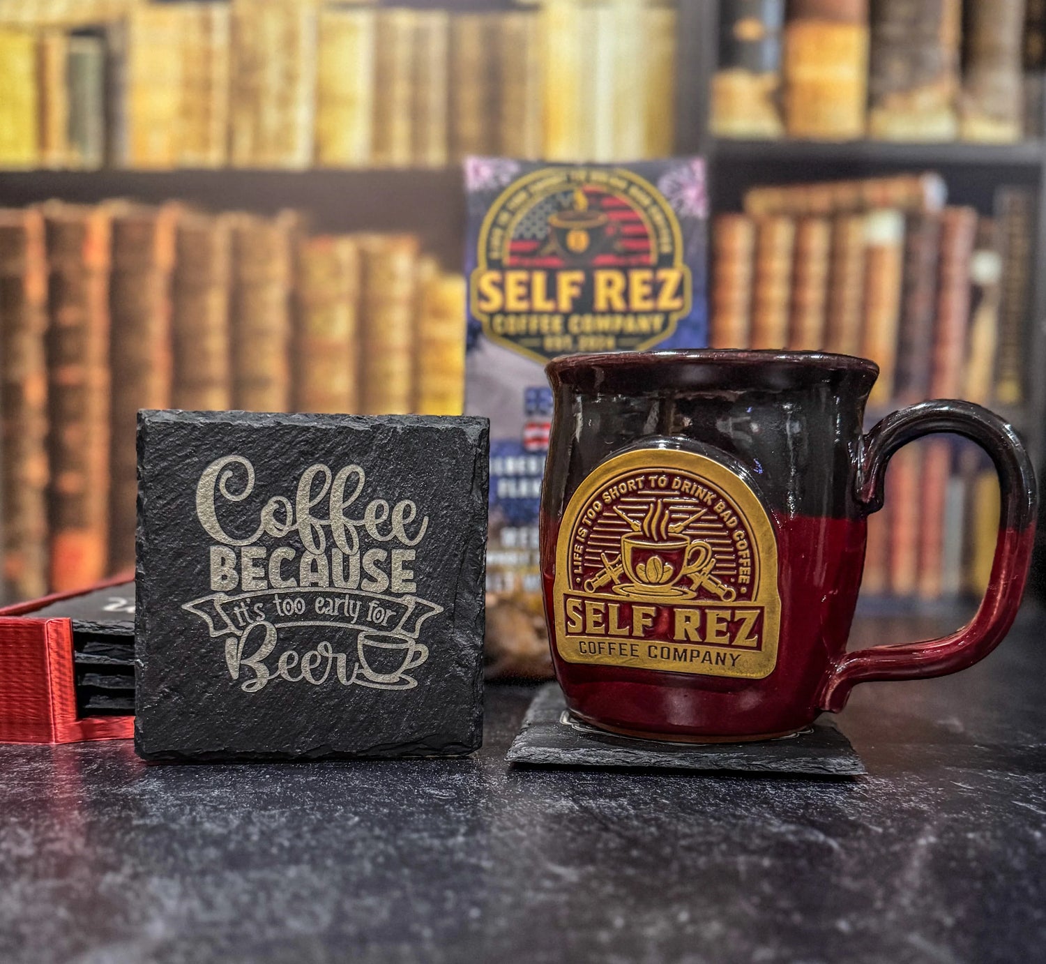 Self Rez Coffee Slate Coaster Set – 4-Pack