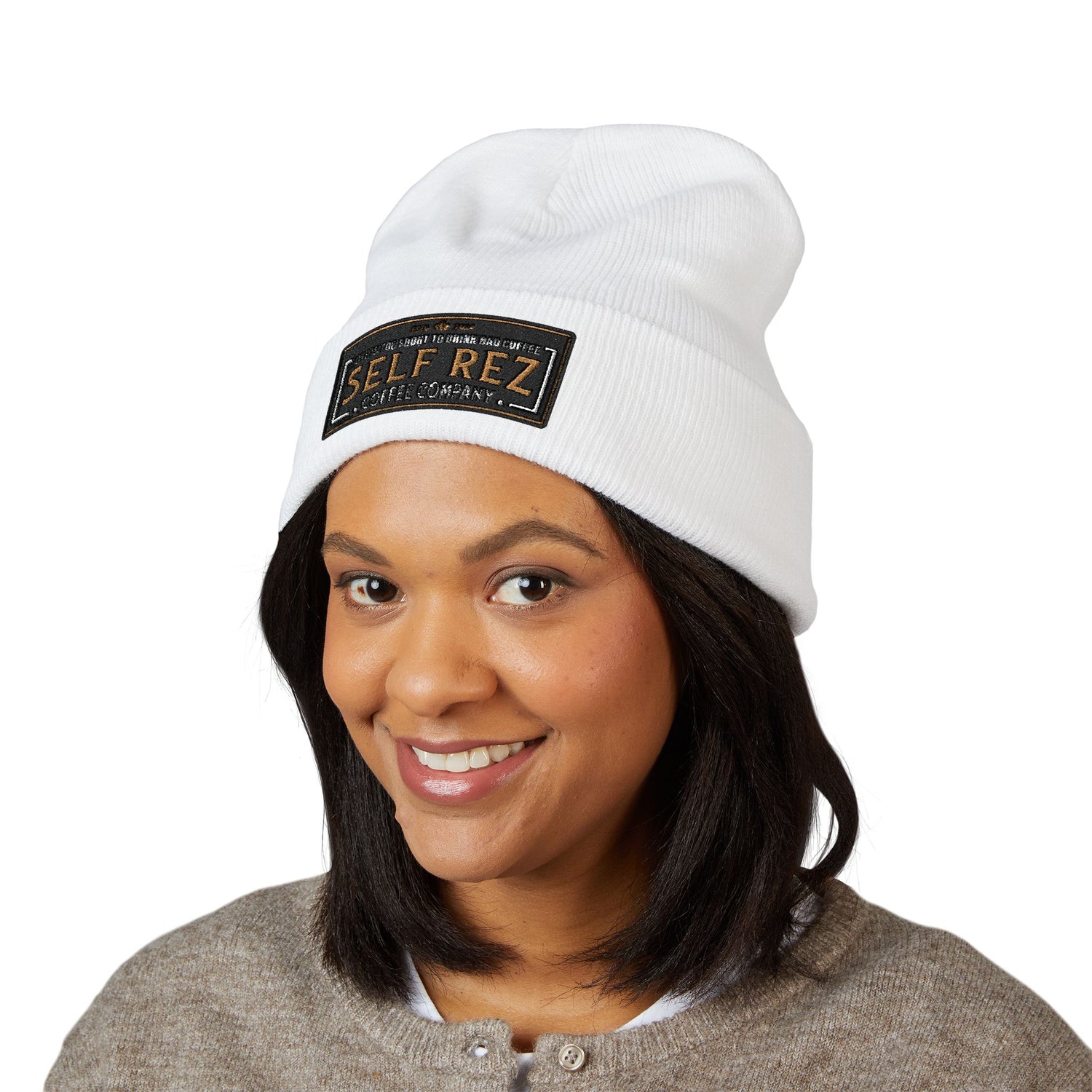 Self Rez Embroidered Cuffed Beanie — Retro Patch Winter Hat