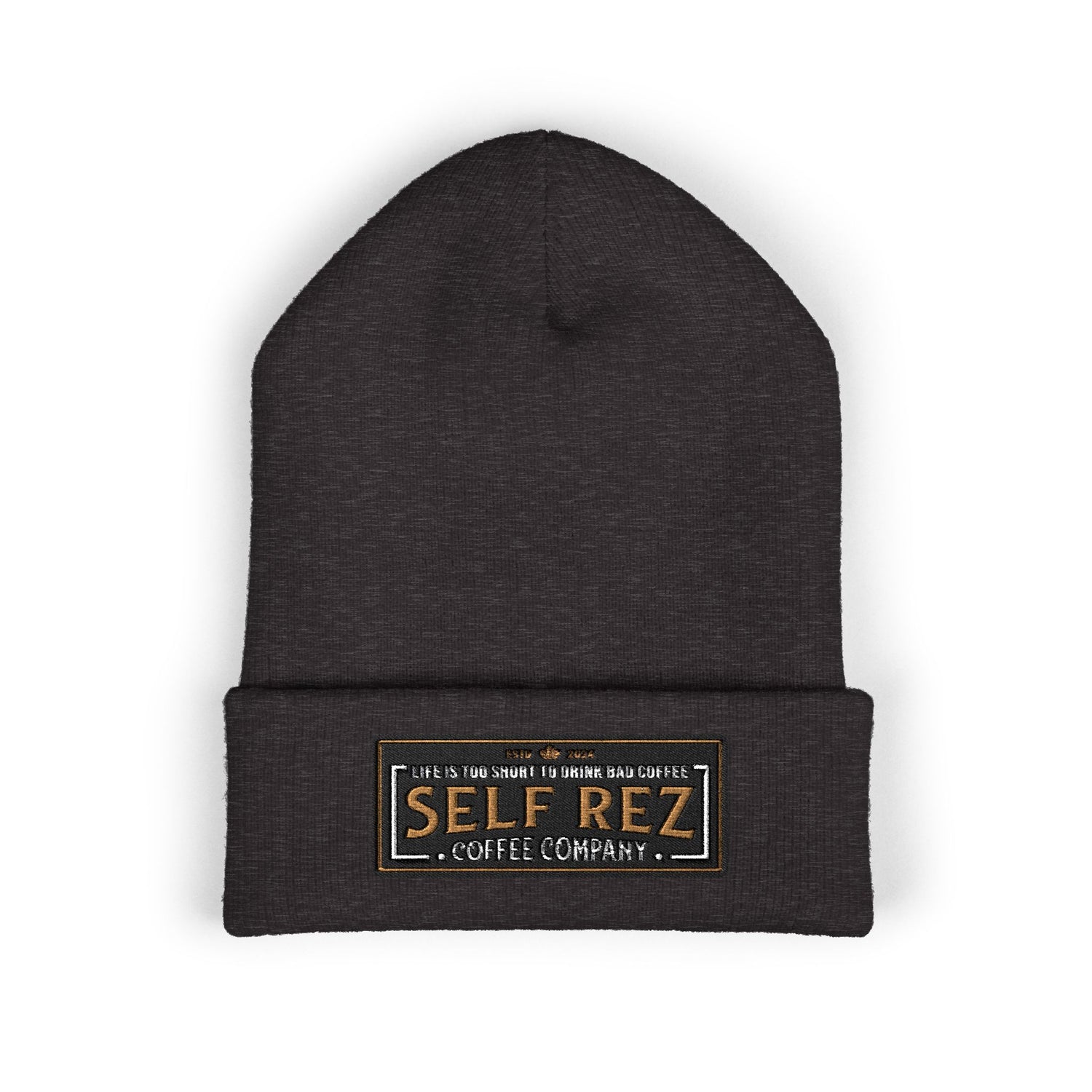 Self Rez Embroidered Cuffed Beanie — Retro Patch Winter Hat