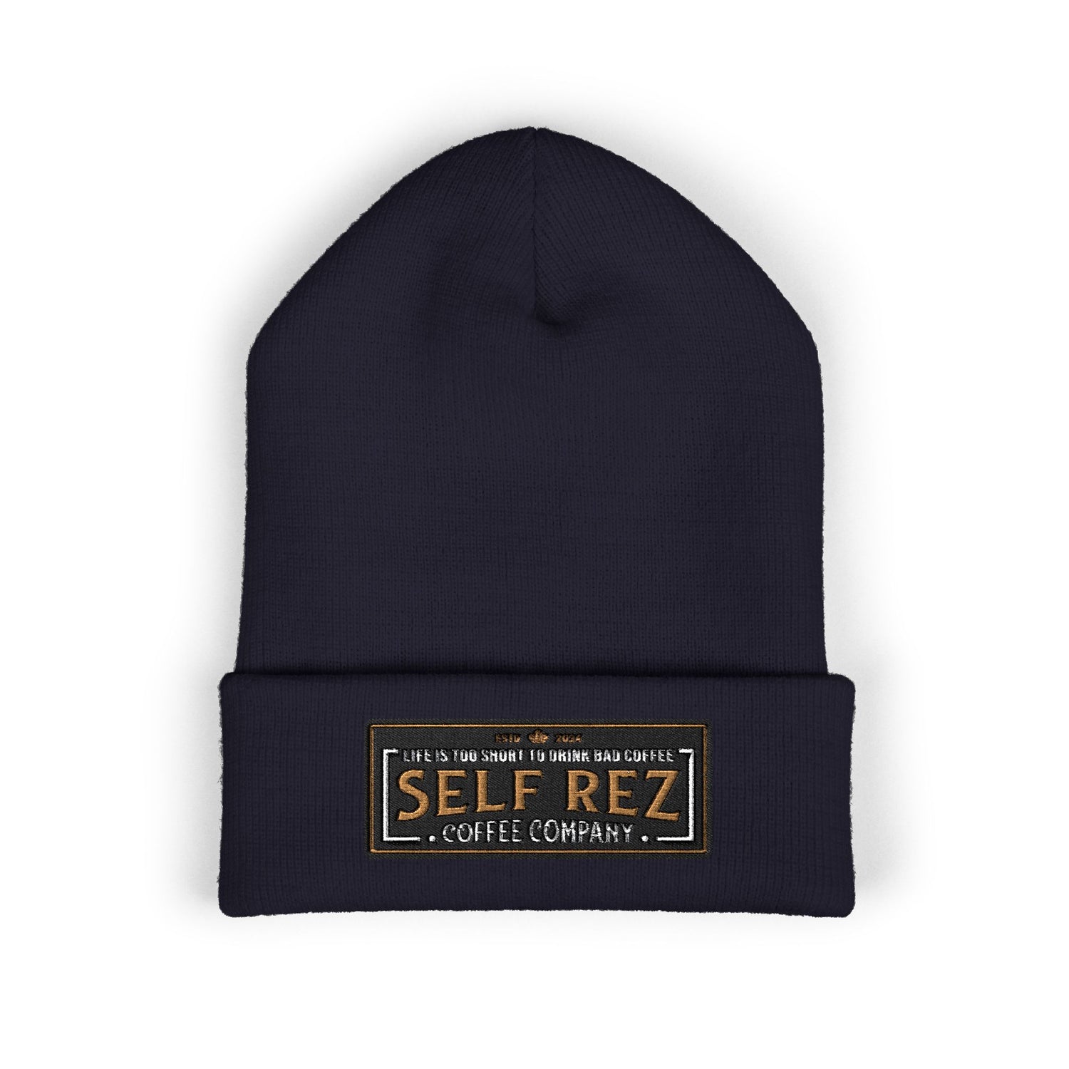 Self Rez Embroidered Cuffed Beanie — Retro Patch Winter Hat